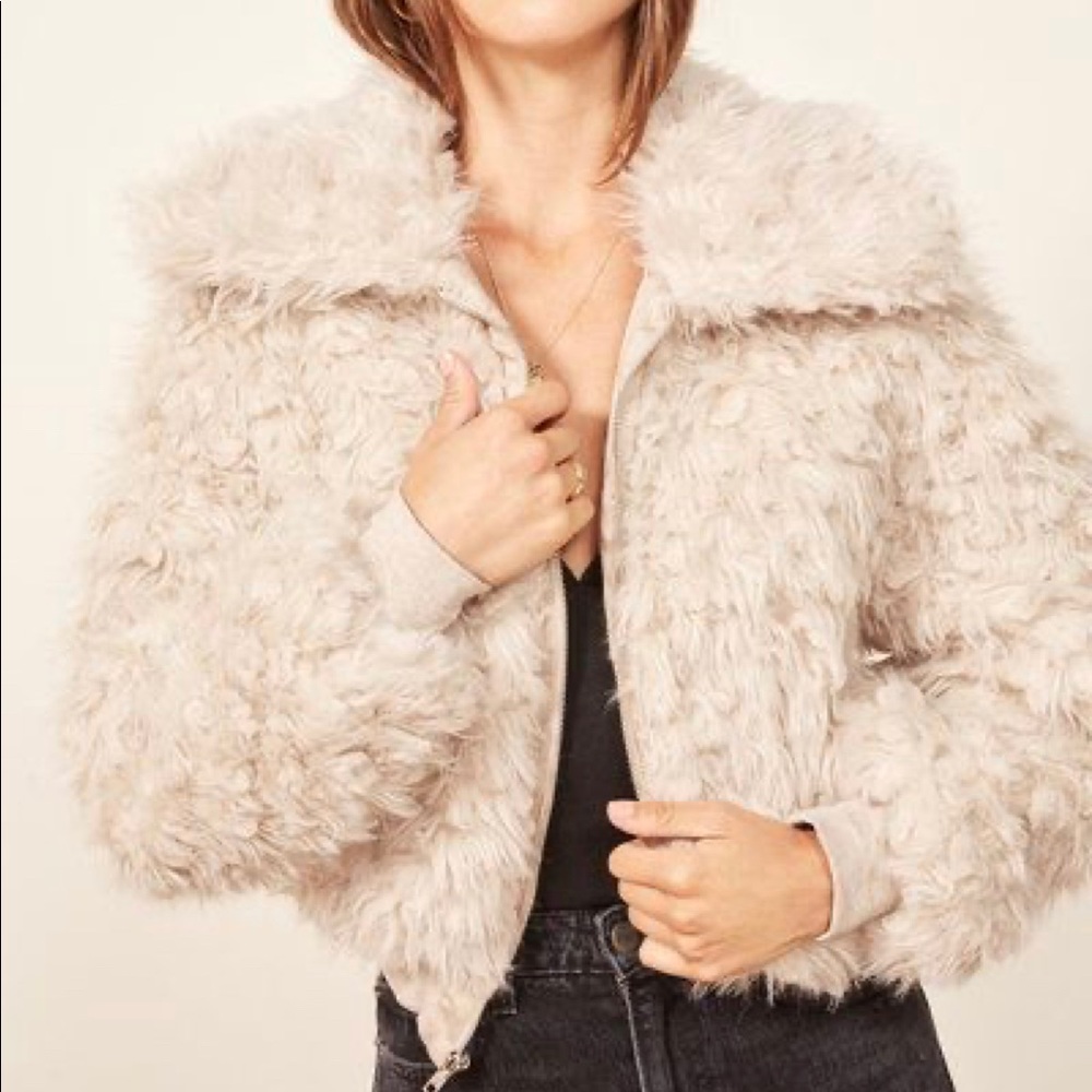 Reformation faux fur zip-up jacket